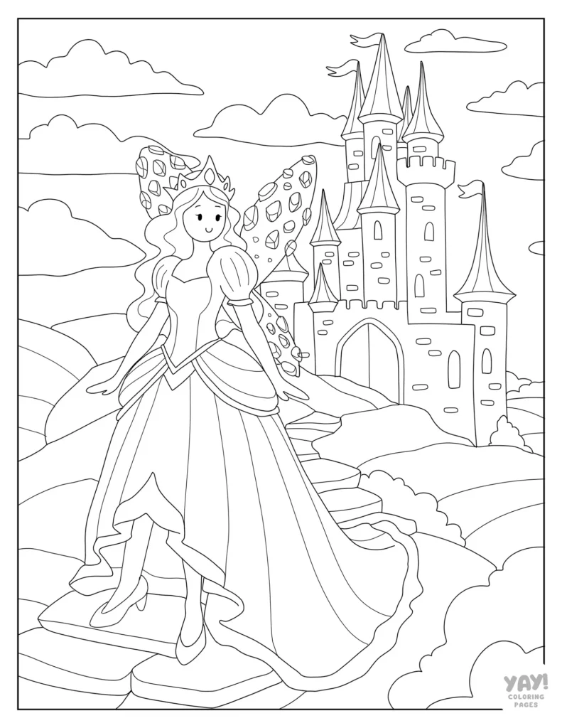 Fairy princess with jewel wings coloring page