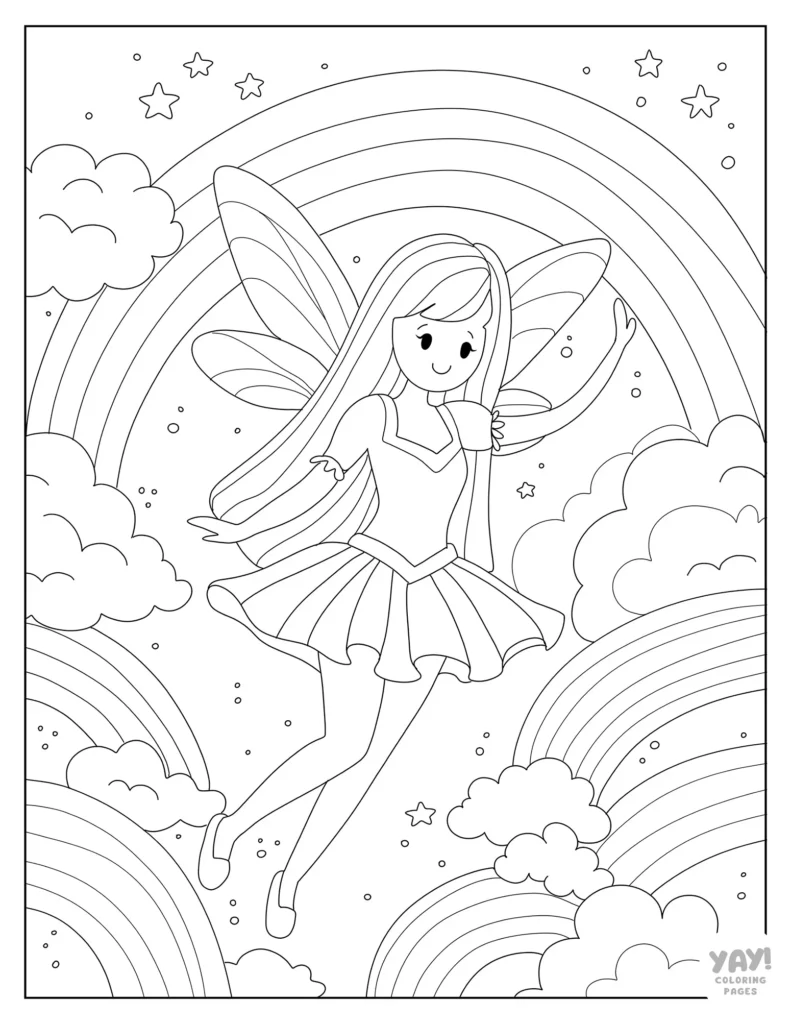 Rainbow fairy coloring page