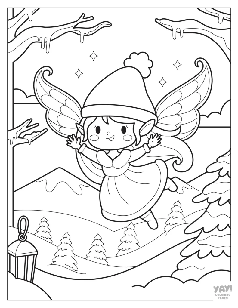 Winter fairy coloring page
