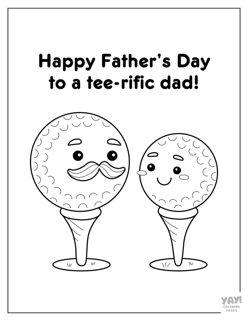 Golf themed Father's Day coloring page with pun