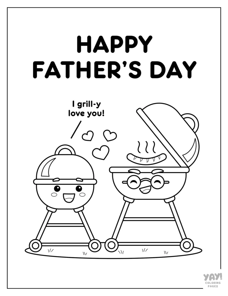 Grilling themed coloring page for dads with pun