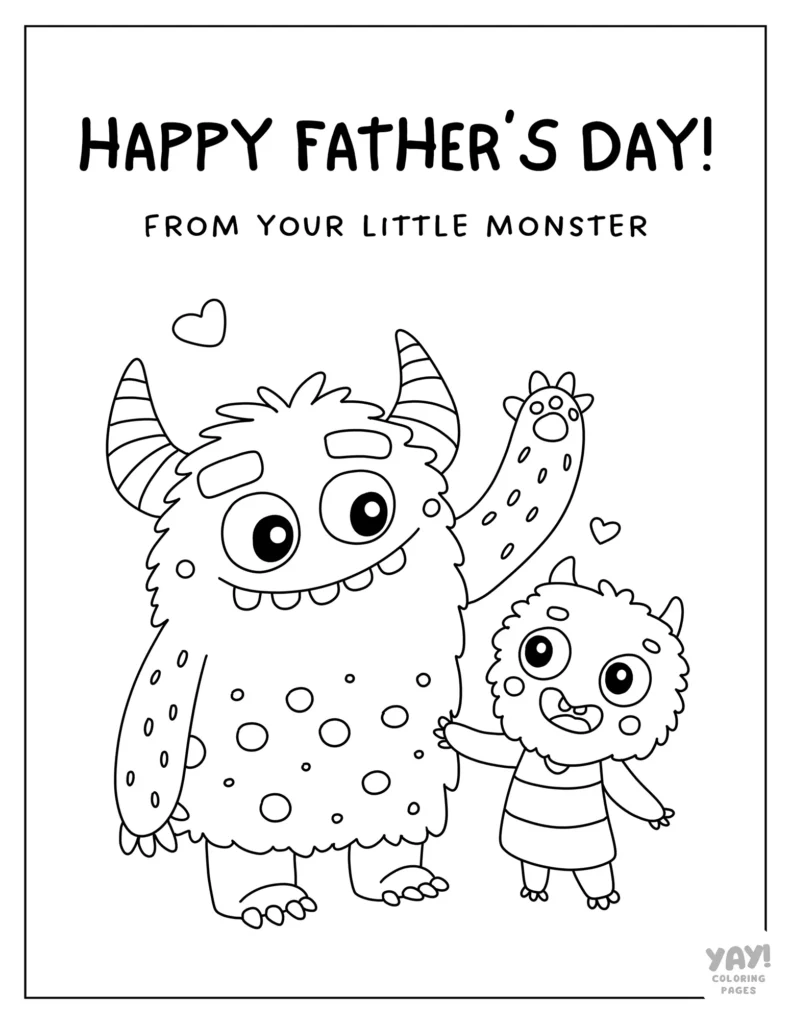 Cute monsters Father's Day coloring sheet for kids