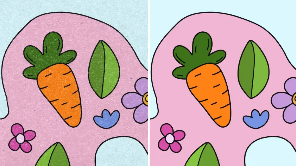 Close up showing texture and no texture used in coloring page
