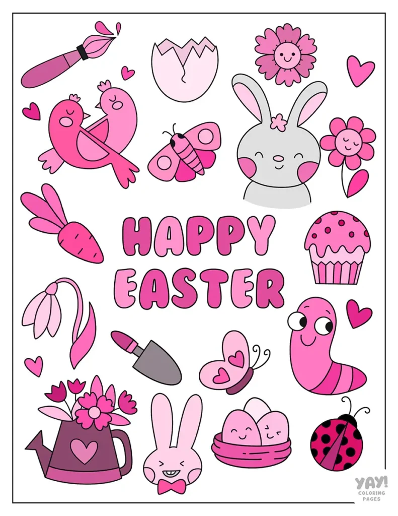 Finished Easter coloring page in pink