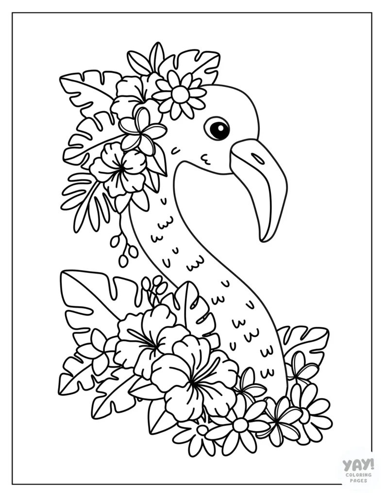 Floral portrait flamingo coloring page