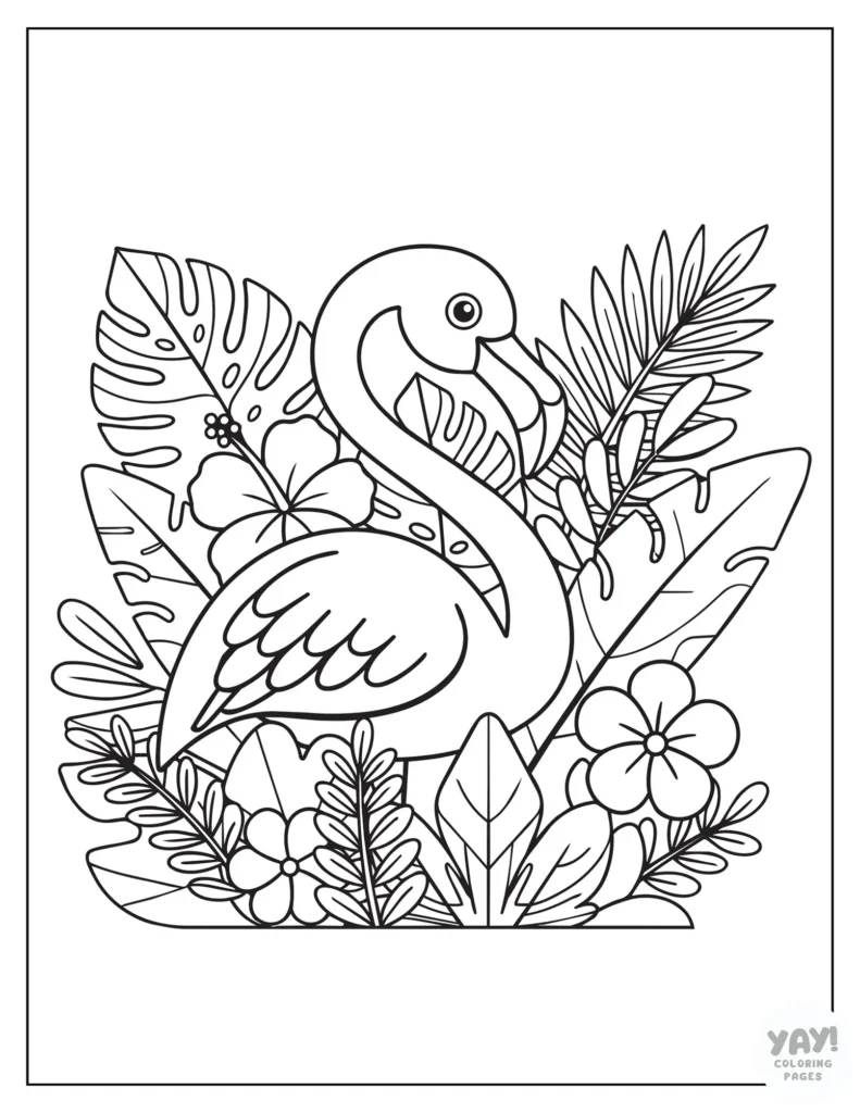 Tropical flamingo coloring page