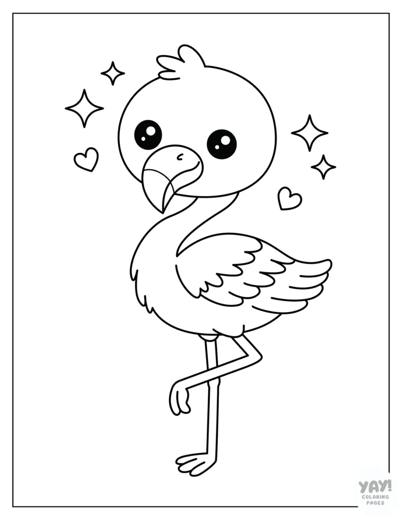 Simple kawaii flamingo coloring page