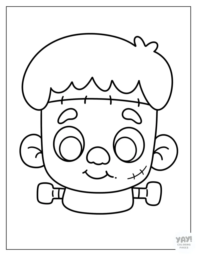 Adorable Frankenstein face coloring page