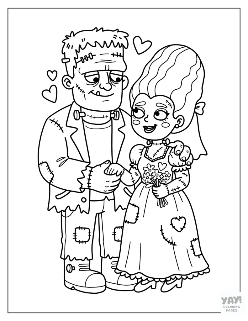 Frankenstein and Bride of Frankenstein coloring page