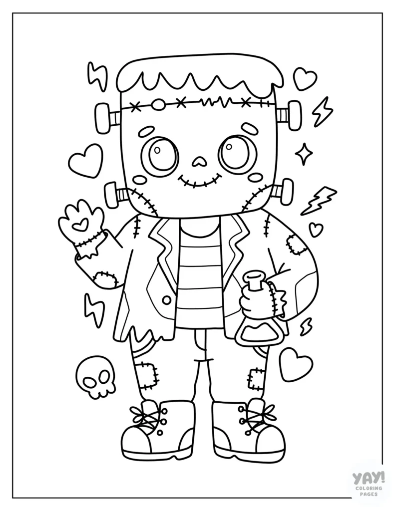 Kawaii Frankenstein coloring page