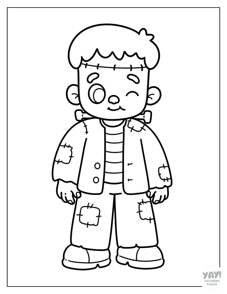 Frankenstein winking coloring page