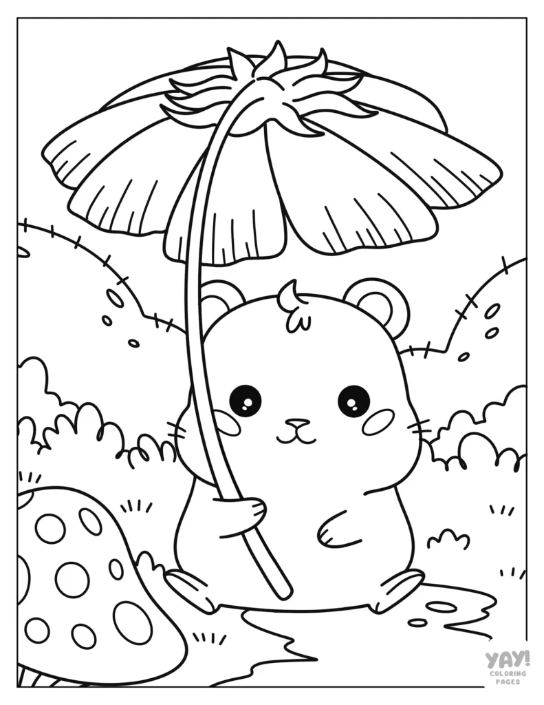 Adorable hamster uses flower as an umbrella