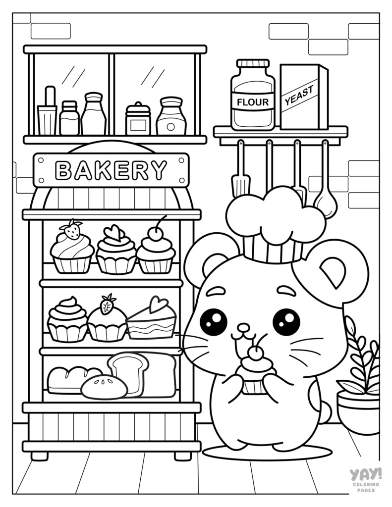 Hamster bakery chef holds delicious cupcake