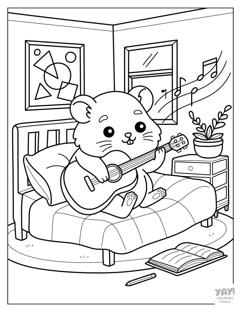 Hamster plays guitar in their room