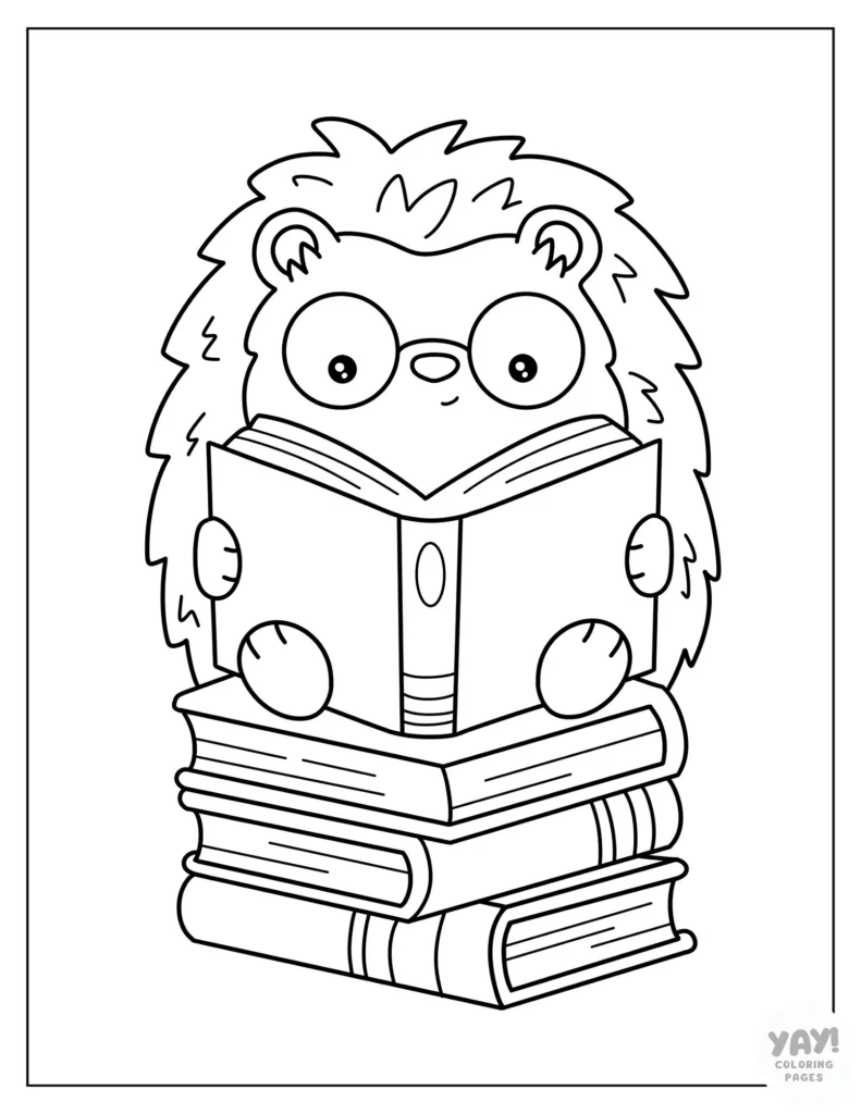 Bookworm hedgehog coloring page