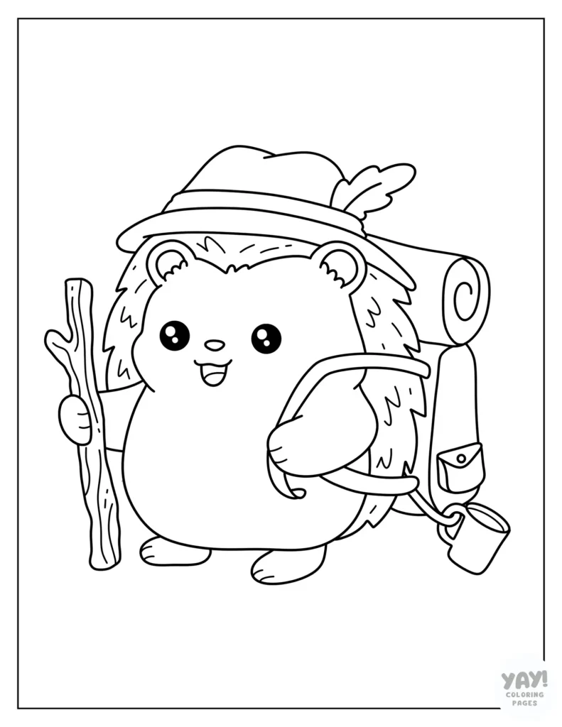 Hiker hedgehog coloring page