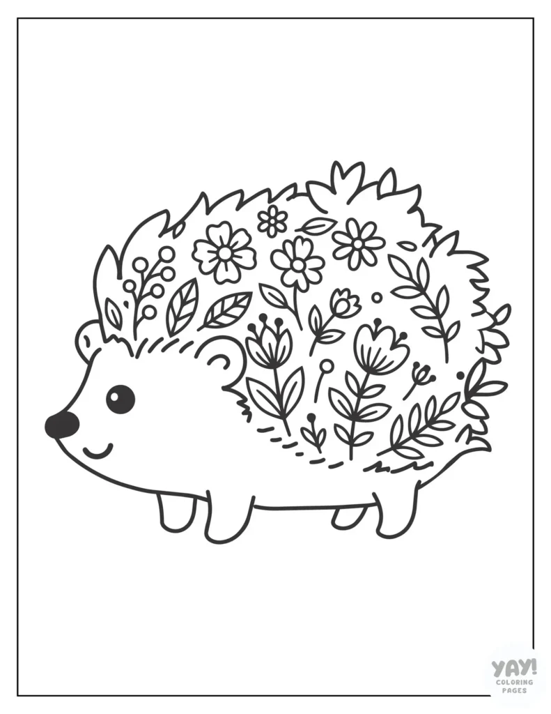 Floral design hedgehog coloring page