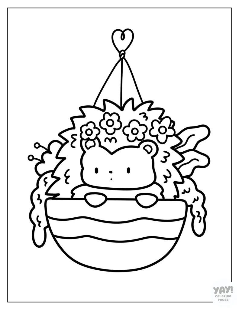 Cute hanging planter with hedgehog coloring page