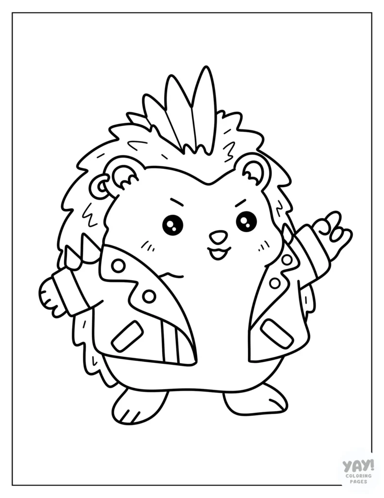 Punk rock hedgehog coloring page