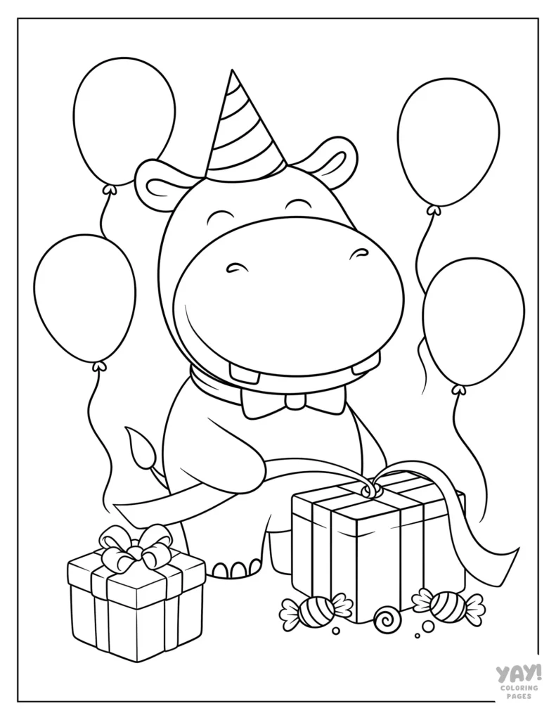 Birthday hippo to color