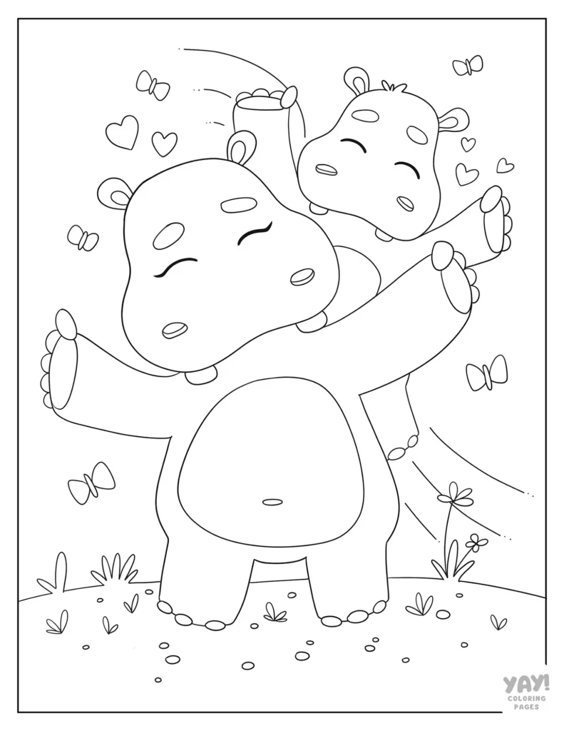 Cute hippo coloring page
