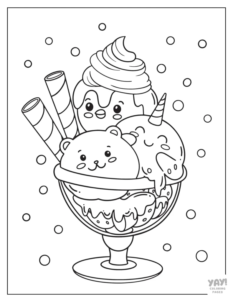 Kawaii sundae with animal shaped scoops