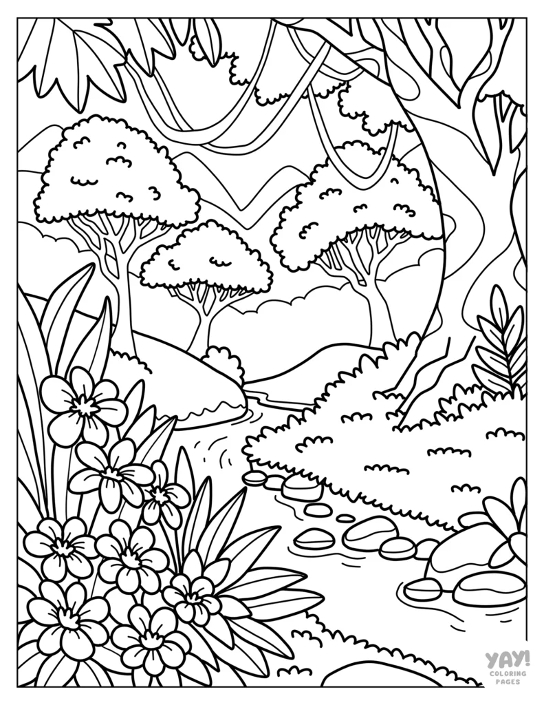Jungle landscape coloring page