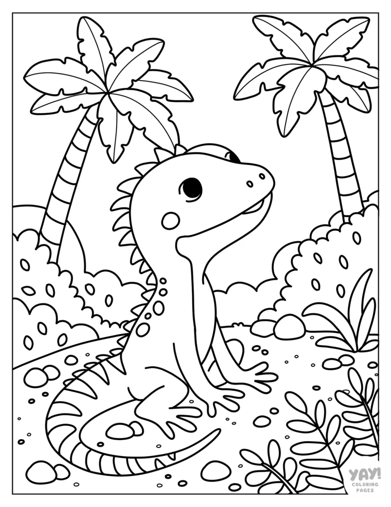 Lizard in the jungle coloring page