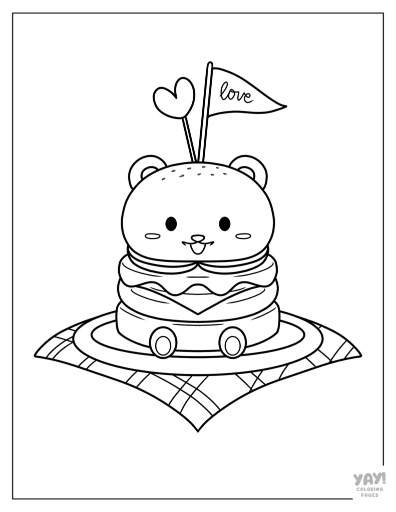 Kawaii burger bear coloring page