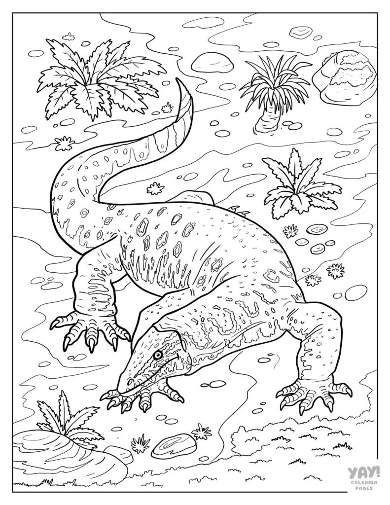 Realistic Komodo dragon coloring page