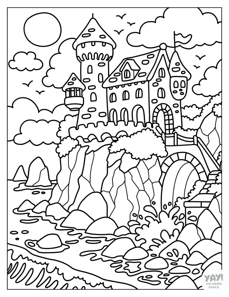 Cliffside castle coloring page