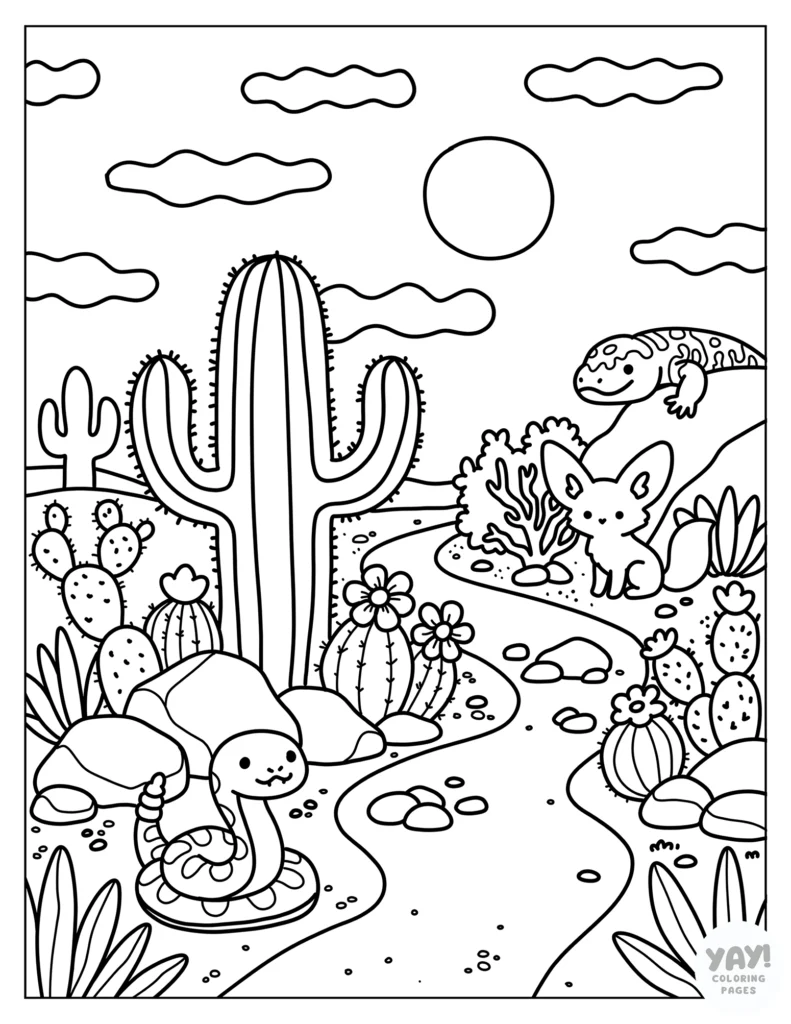 Desert landscape coloring page