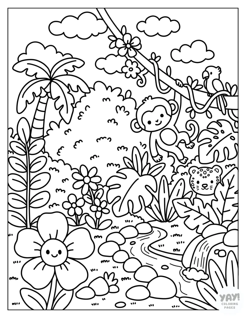 Tropical jungle coloring page