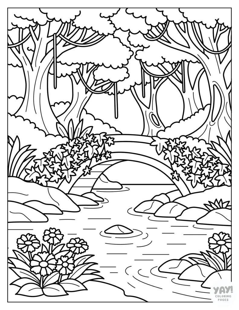 Vine-covered forest coloring page