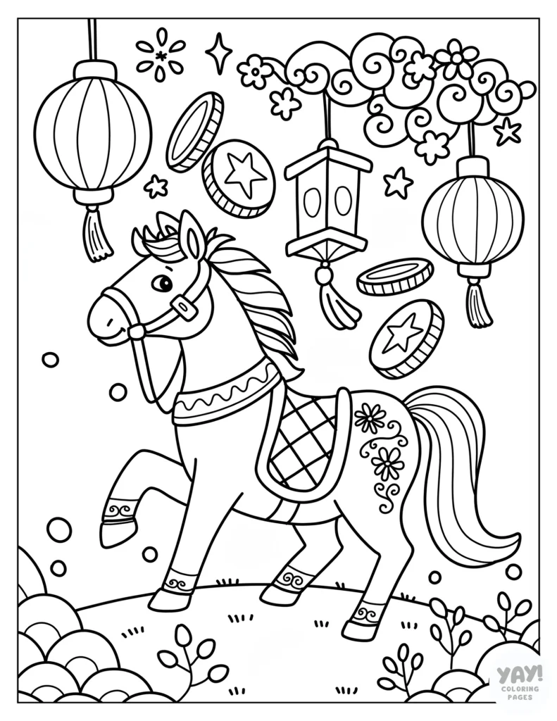Chinese New Year horse coloring page