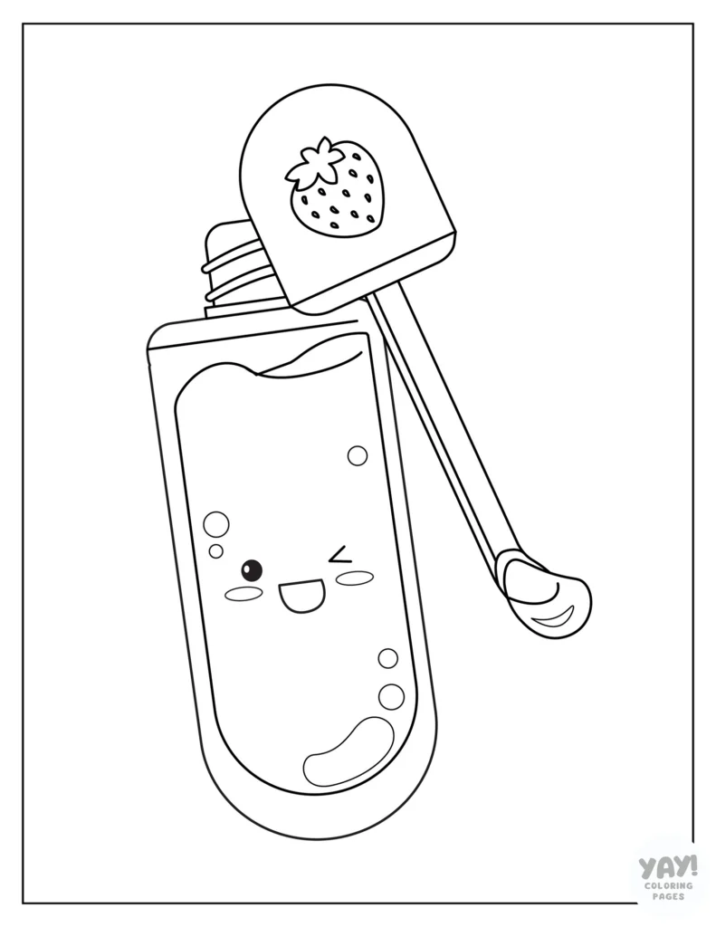 Kawaii strawberry lip oil coloring page