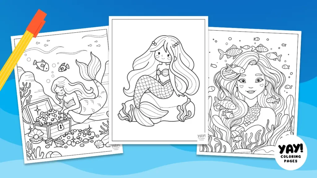 Free mermaid coloring pages for kids and adults