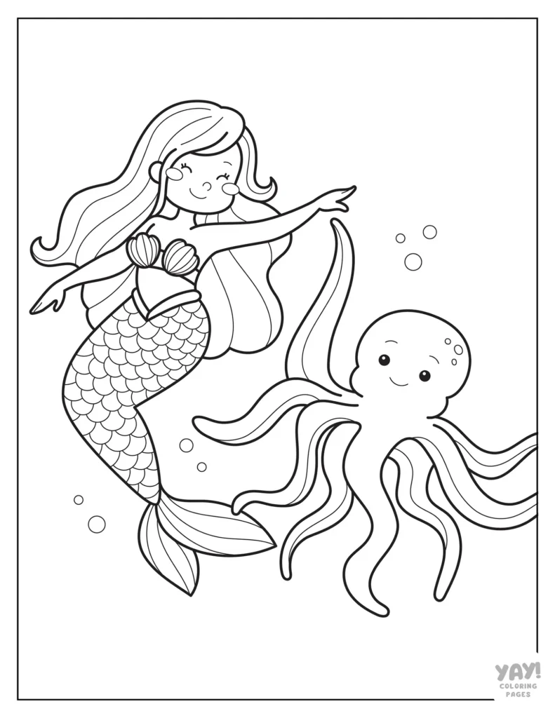 Mermaid dancing with octopus