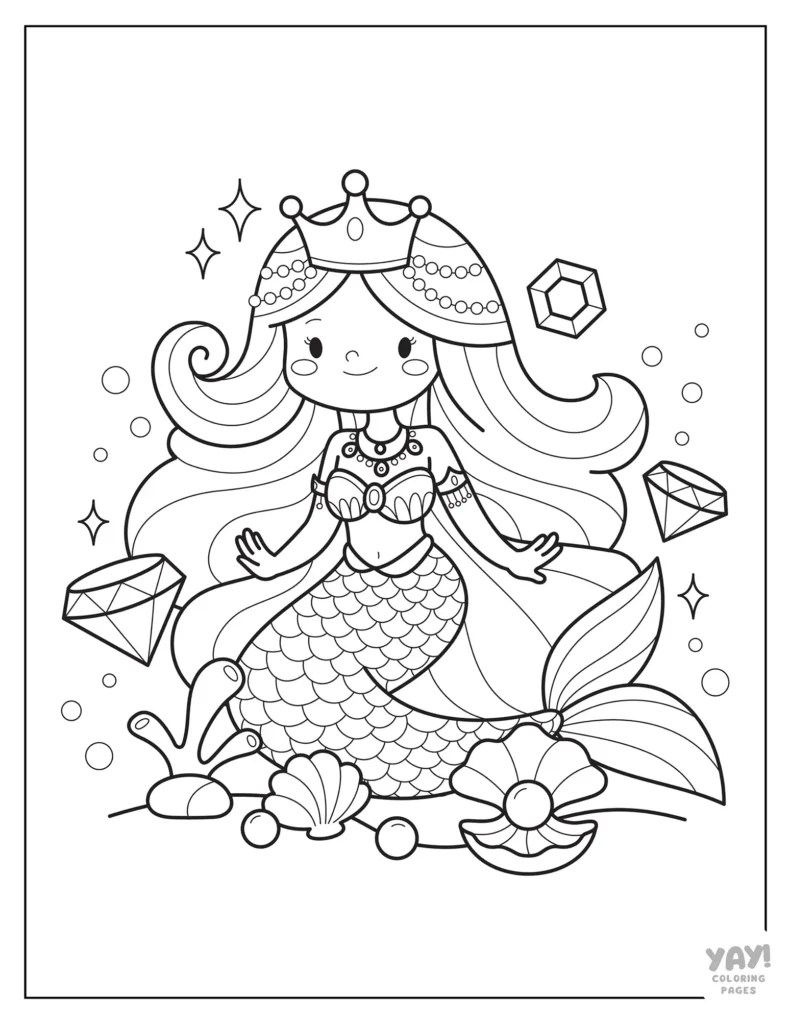 Princess mermaid with jewels to color