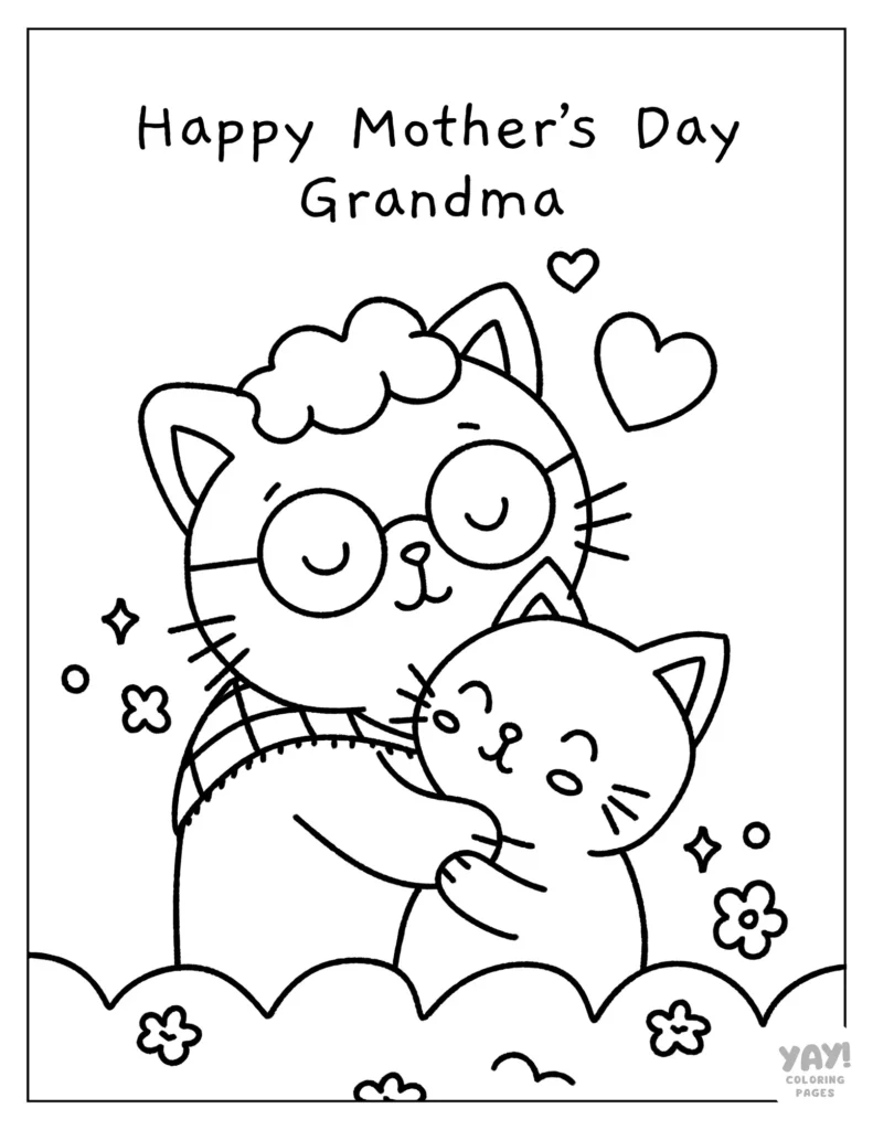 Happy Mother's Day Grandma coloring page with cats