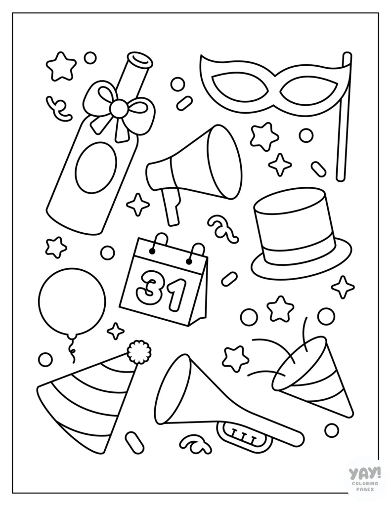 New Year's Eve doodles coloring page