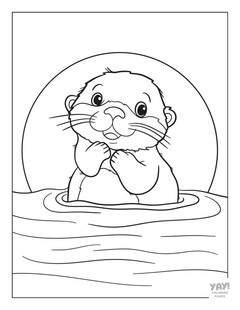 Baby otter coloring sheet for kids