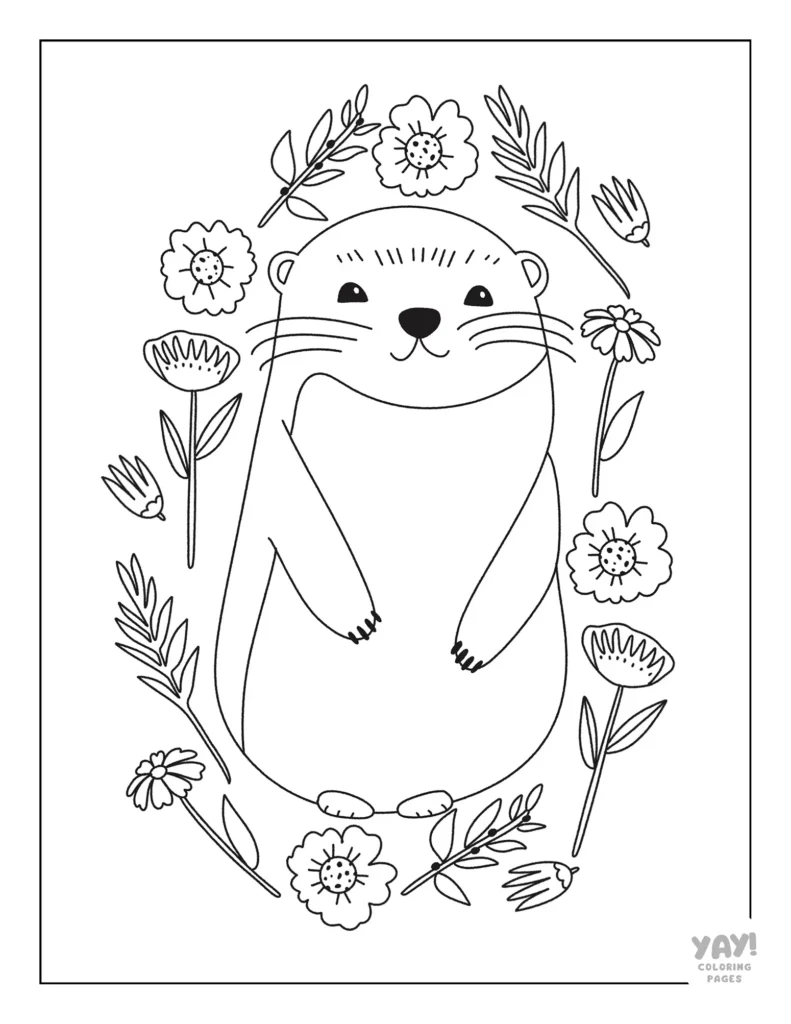 Botanical otter with flowers coloring sheet