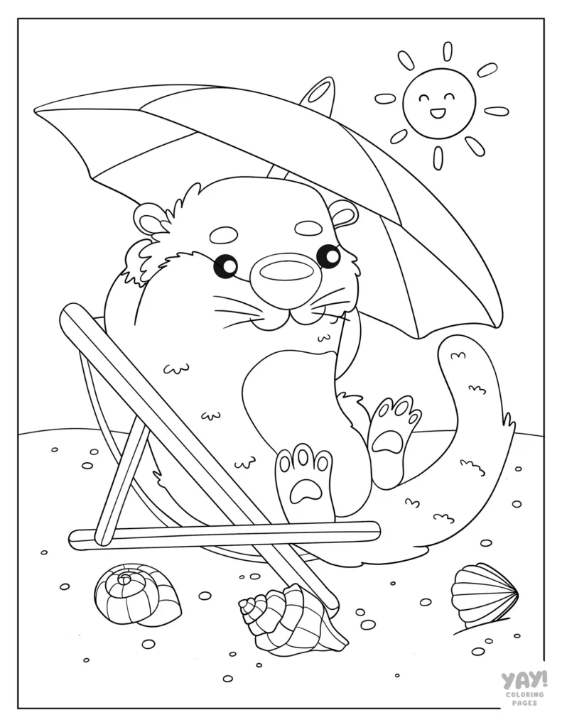 Otter at the beach coloring page