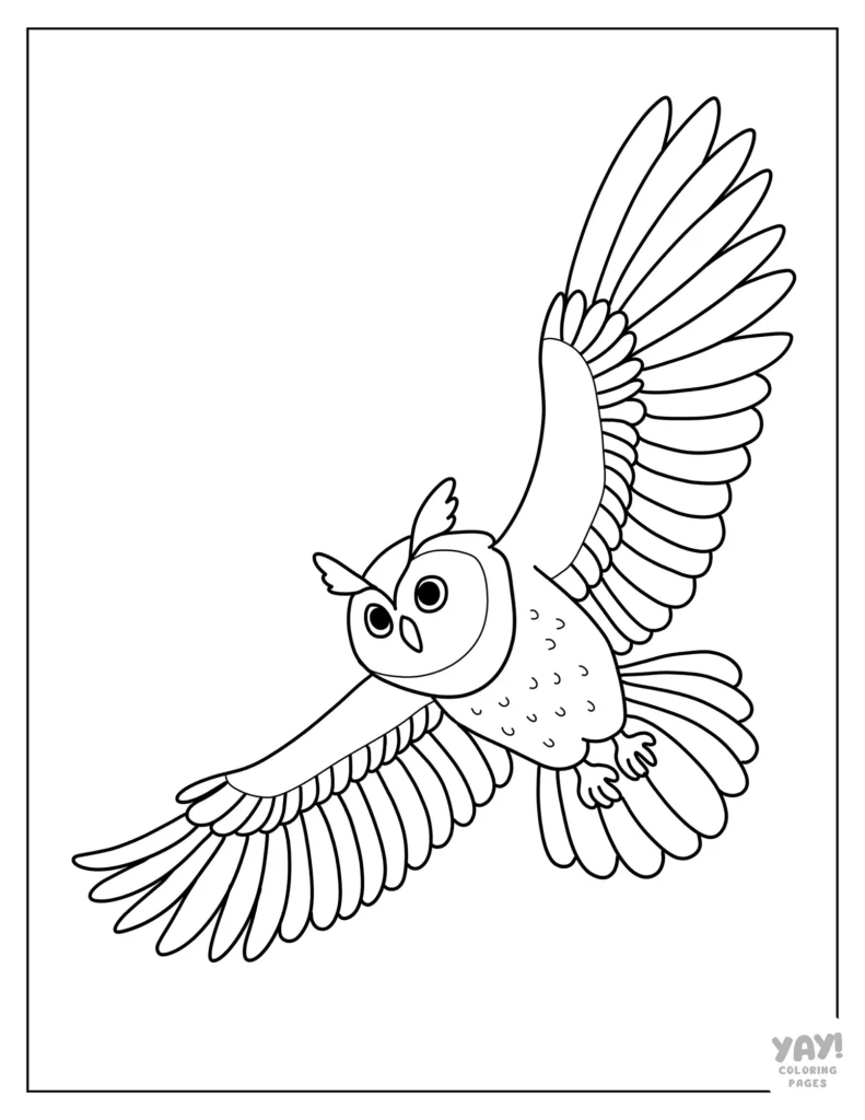 Great horned owl in flight coloring page