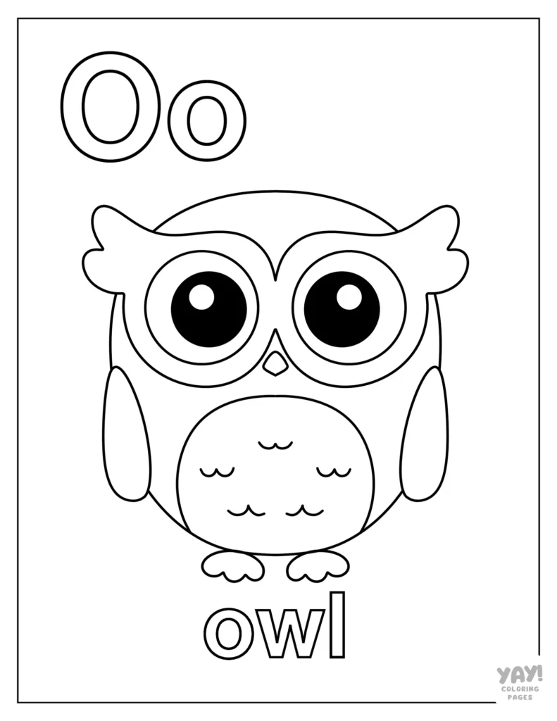 O is for owl coloring page