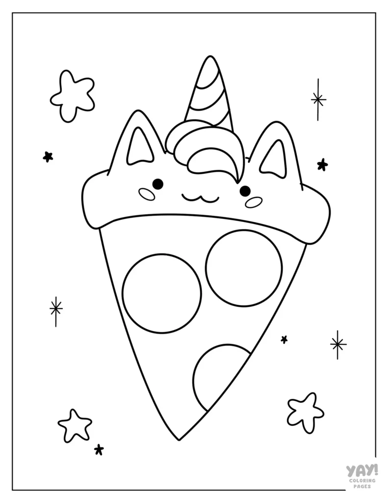 Cute unicorn pizza coloring page