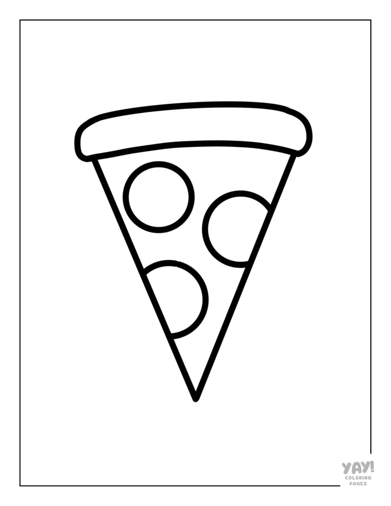 Simple, easy-to-color coloring page for preschoolers of pizza slice with pepperoni