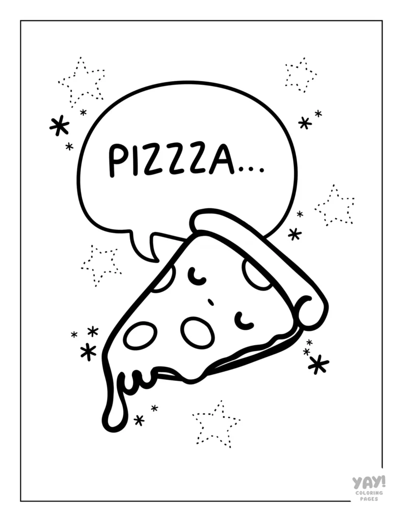 Sleeping pizza dreaming among the stars coloring page
