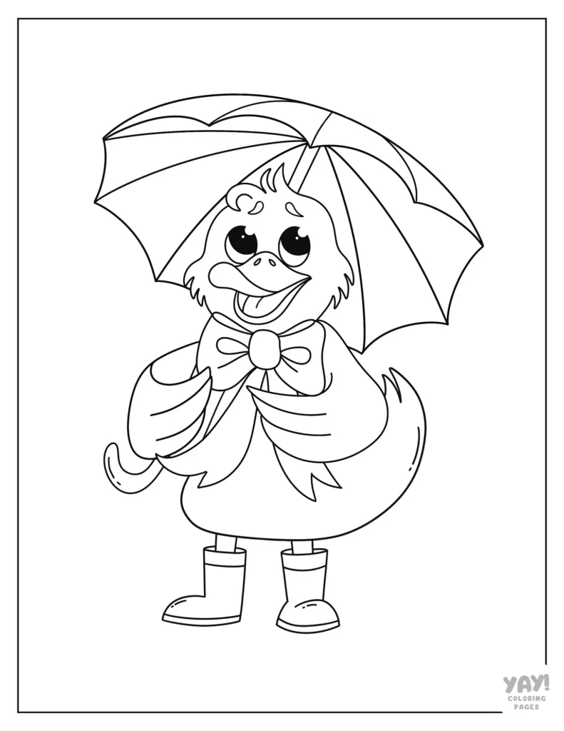 Coloring page of duck in rainboots